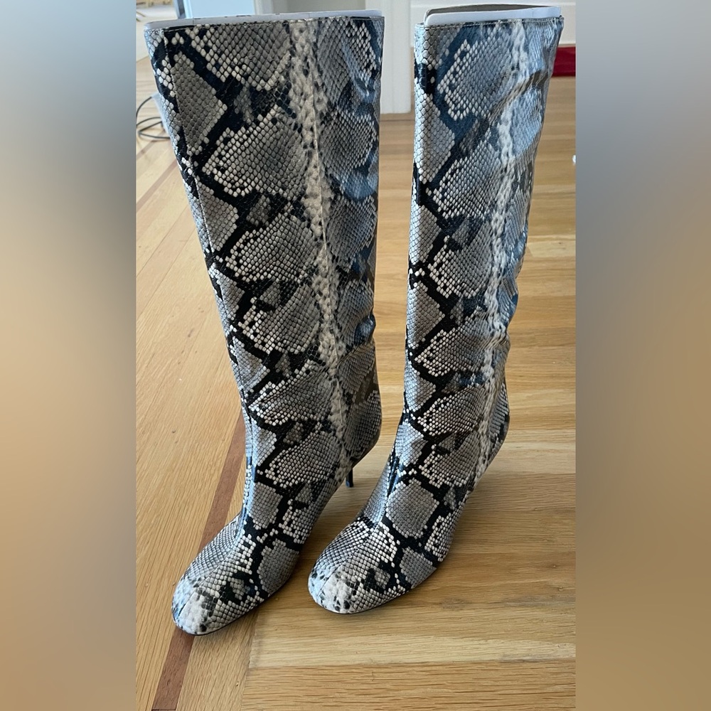 Zara Black and Gray Snakeskin Heeled Boots